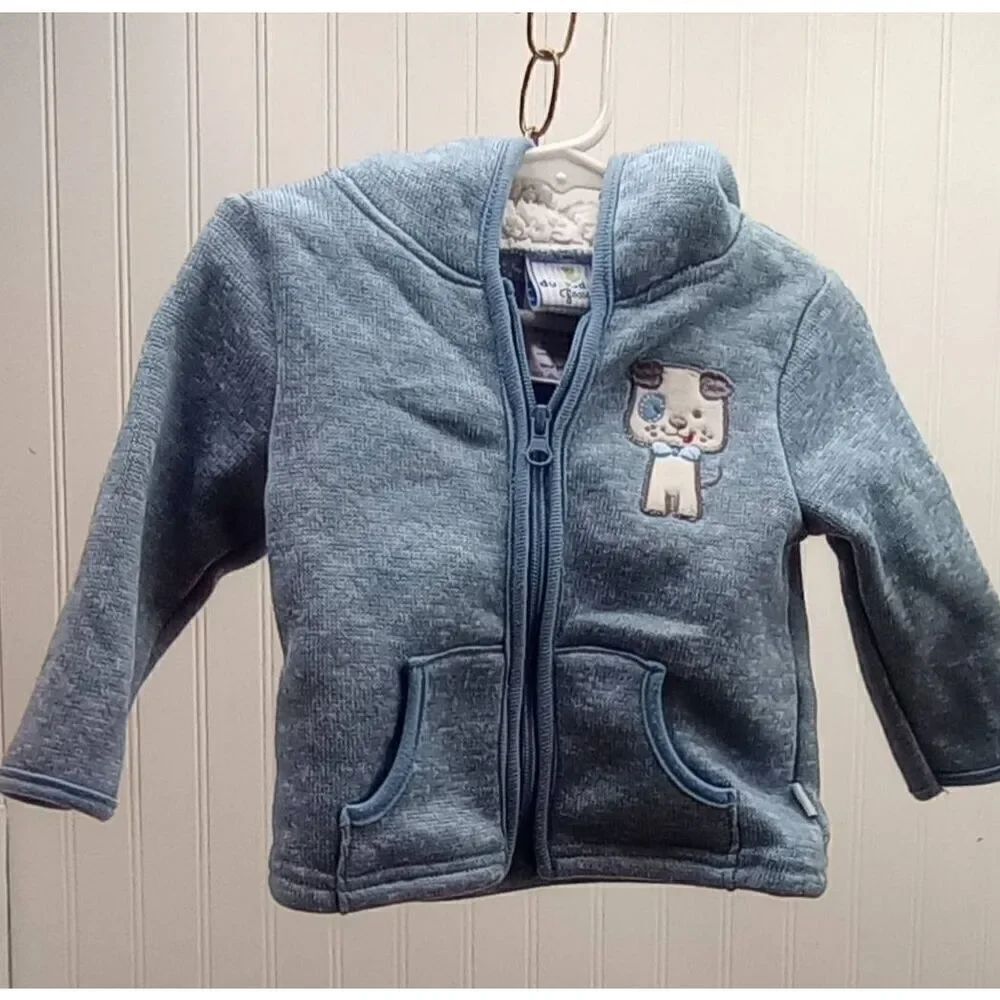 Duck duck goose blue knit jacket with ears, size 12 months